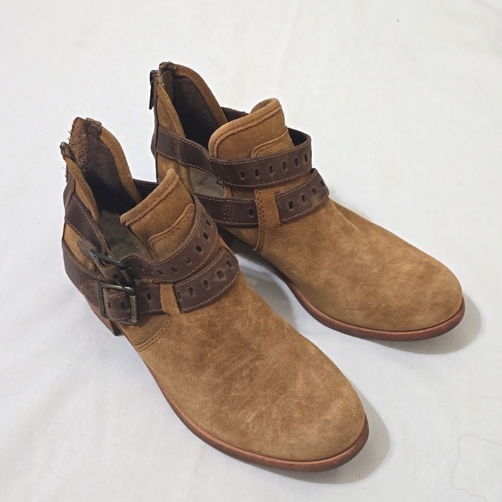 Ugg Patsy Ankle Boots Chestnut Suede with Cream Sherpa lining Brown Leather 7.5